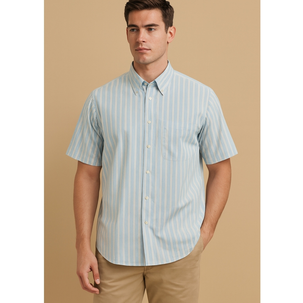 Roundtree & Yorke Light Blue Striped Button Down Shirt